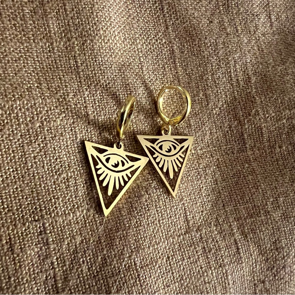 witchy third eye gold huggie hoop earrings